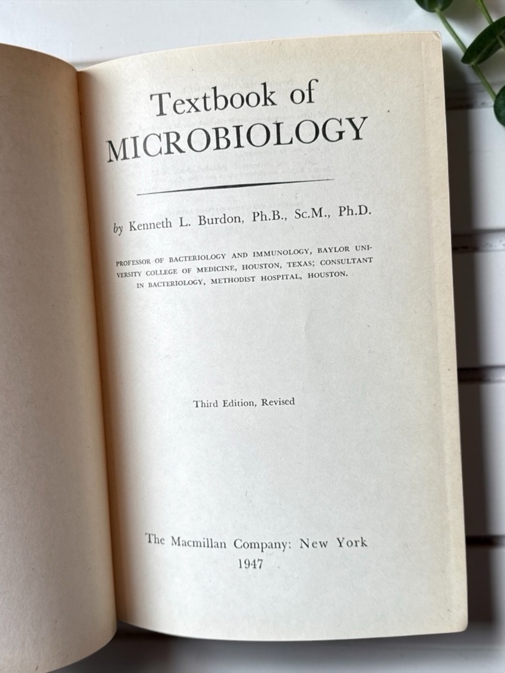 Vintage 1947 Textbook of Microbiology Kenneth L. Burdon Third Edition Medical